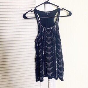 EXPRESS Women Embellished Tank Top Black Sequin Small Cotton Rhinestone Bling